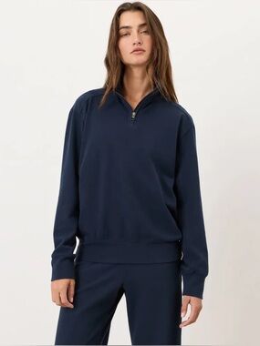 Pact Navy Blue Quarter Zip Cloud Knit Sweater, size L